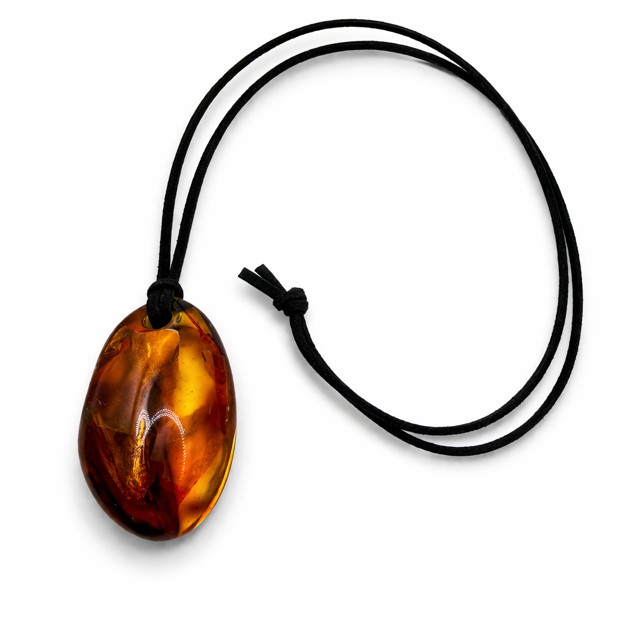 Baltic Amber Pendant on Leather Cord – Genuine Amber Necklace – Unisex / Men’s Amber Jewelry