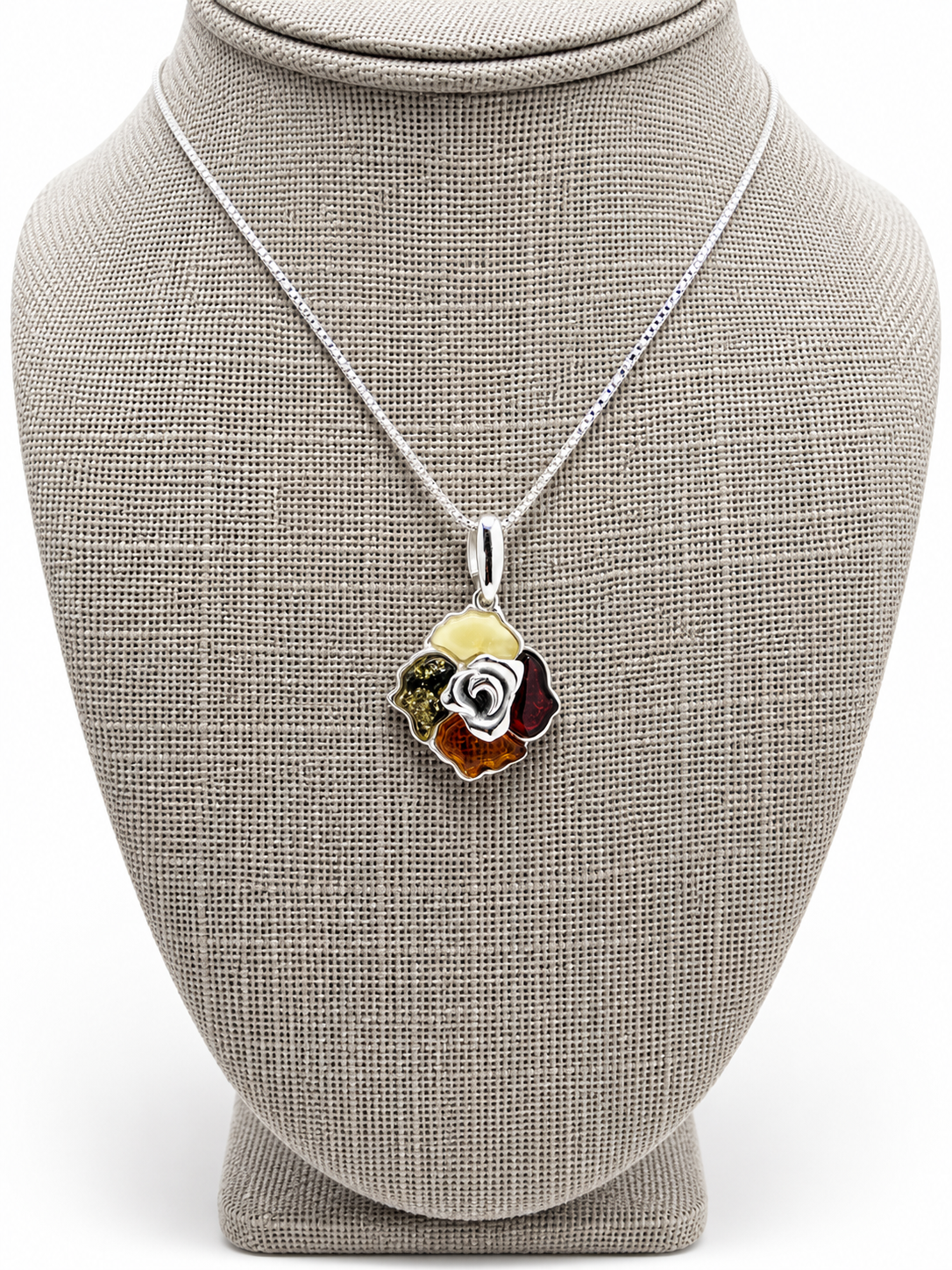 Baltic Amber Rose Pendant Necklace, Sterling Silver Amber Flower Necklace, Hand Carved Rose Pendant, Genuine Baltic Amber Jewelry