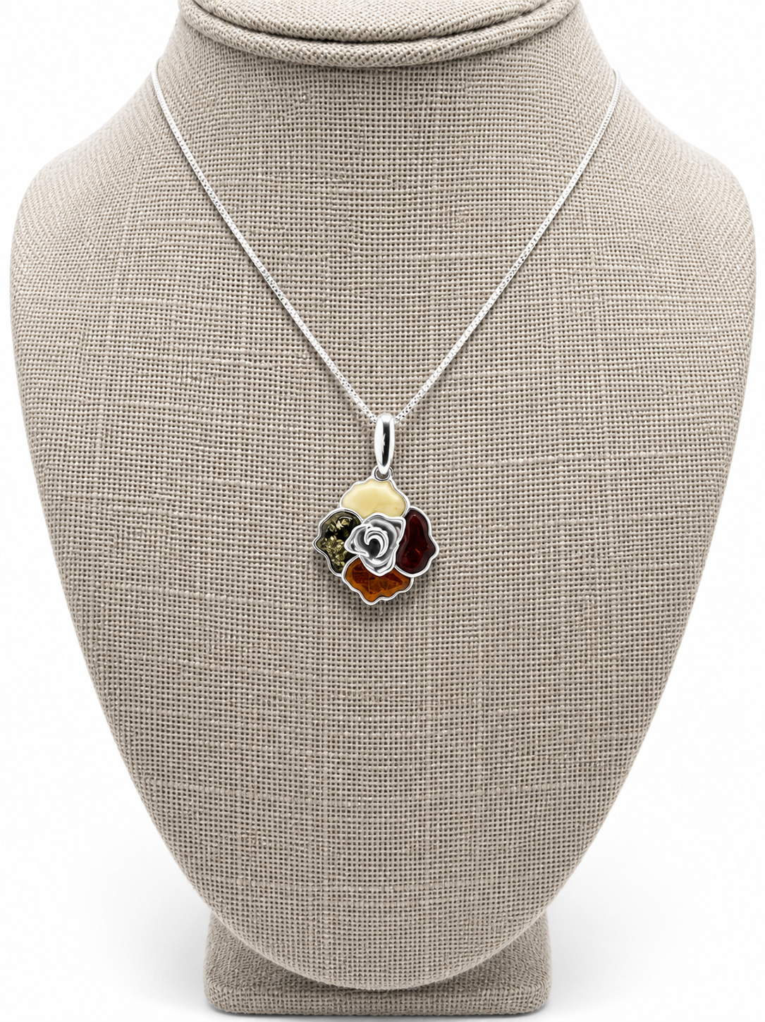 Baltic Amber Rose Pendant Necklace, Sterling Silver Amber Flower Necklace, Hand Carved Rose Pendant, Genuine Baltic Amber Jewelry