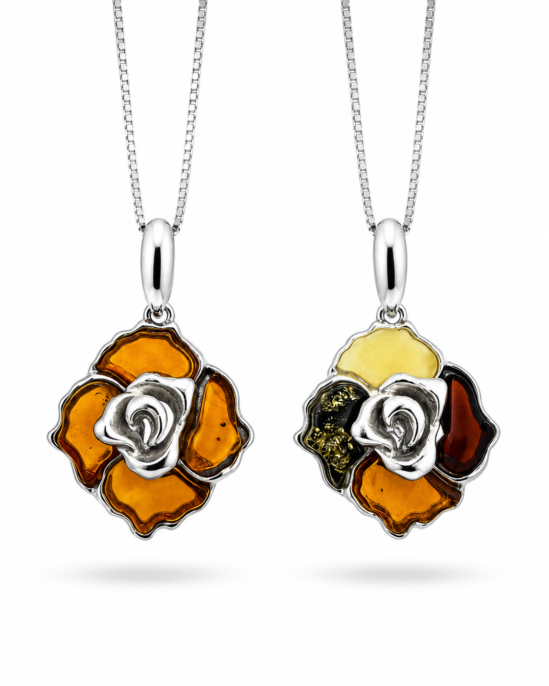 Baltic Amber Rose Pendant Necklace, Sterling Silver Amber Flower Necklace, Hand Carved Rose Pendant, Genuine Baltic Amber Jewelry
