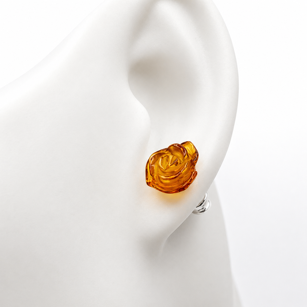 Baltic Amber Rose Stud Earrings, Sterling Silver Post Earrings,  Hand Carved Amber Rose Earrings, Dainty Everyday Jewelry