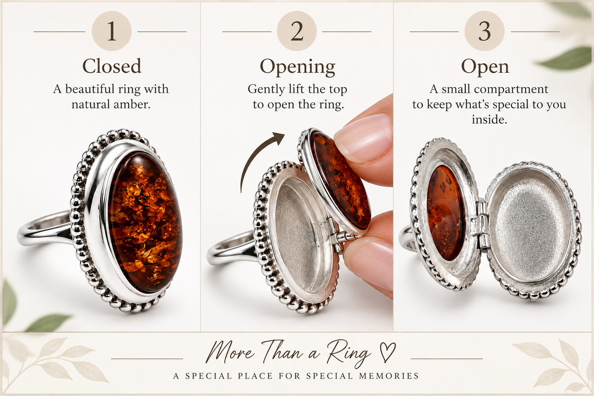 Baltic Amber Secret Compartment Ring