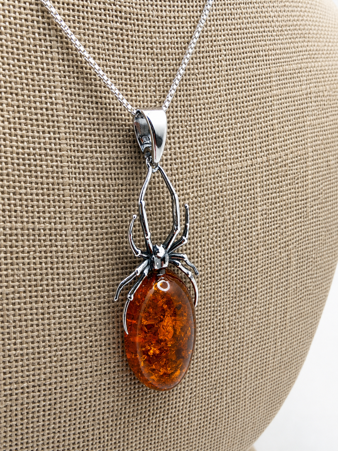 Baltic Amber Spider Pendant – Oxidized Sterling Silver Necklace | Antique Finish | Statement Piece
