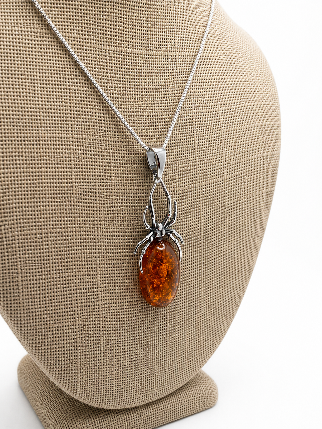 Baltic Amber Spider Pendant – Oxidized Sterling Silver Necklace | Antique Finish | Statement Piece