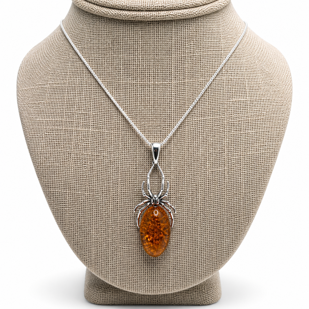 Baltic Amber Spider Pendant – Oxidized Sterling Silver Necklace | Antique Finish | Statement Piece
