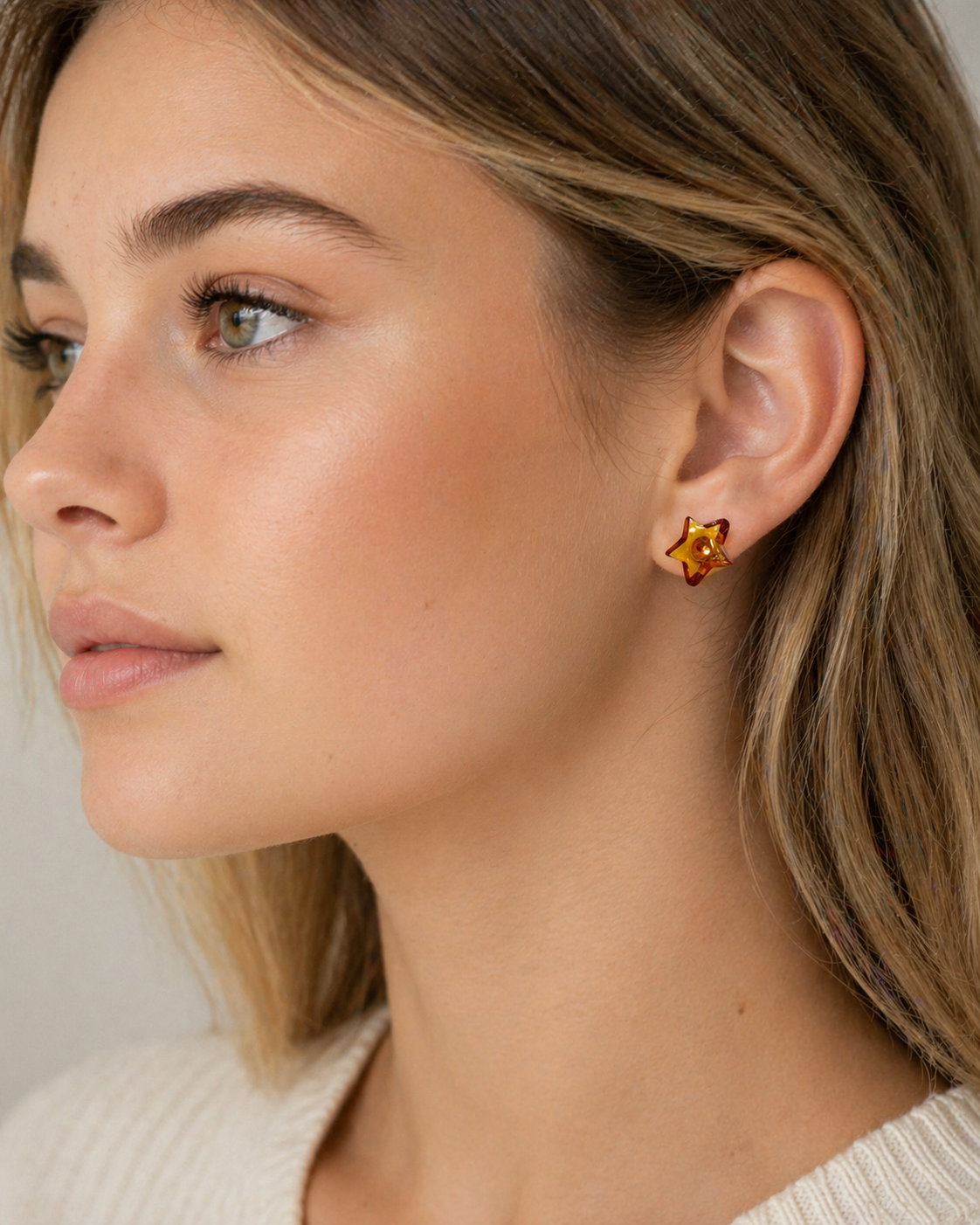 Baltic Amber Star Stud Earrings, Sterling Silver Post Earrings, Dainty Amber Star Earrings, Everyday Minimalist Jewelry