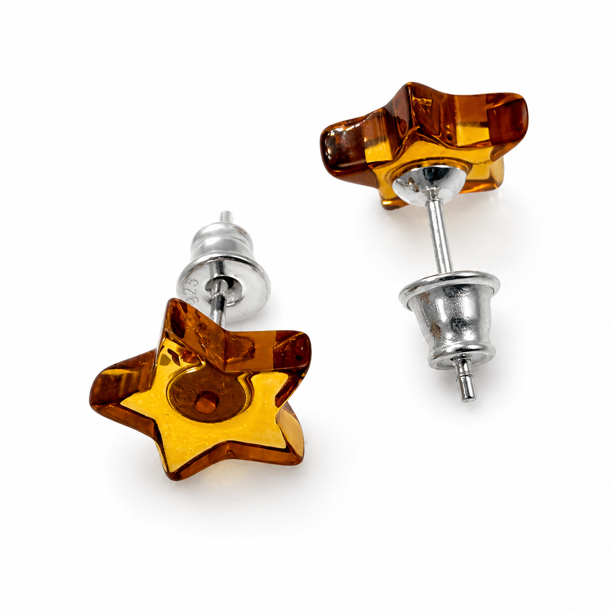 Baltic Amber Star Stud Earrings, Sterling Silver Post Earrings, Dainty Amber Star Earrings, Everyday Minimalist Jewelry