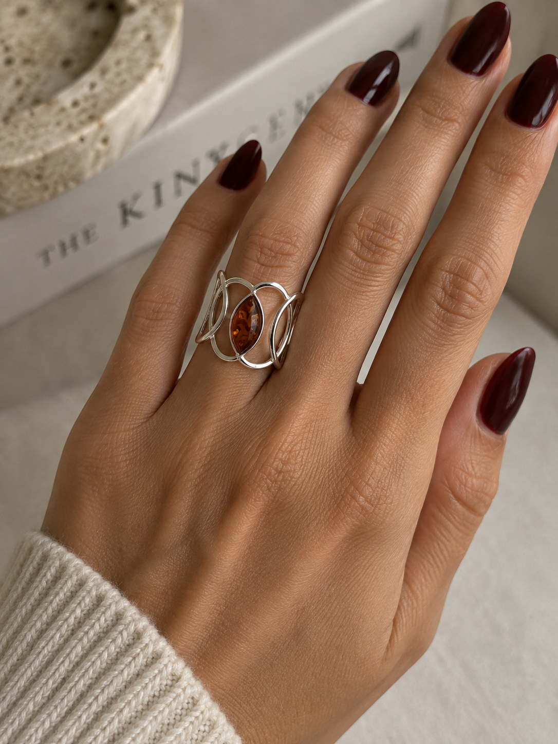 Genuine Baltic Amber Sterling Silver Band Ring