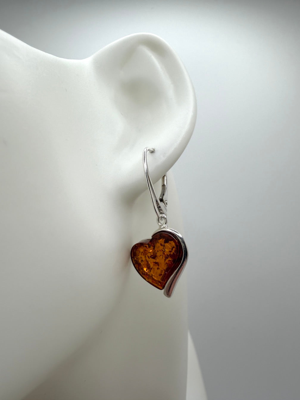 Baltic Amber Sterling Silver Heart Drop Earrings – Honey Amber Lever Back Dangles