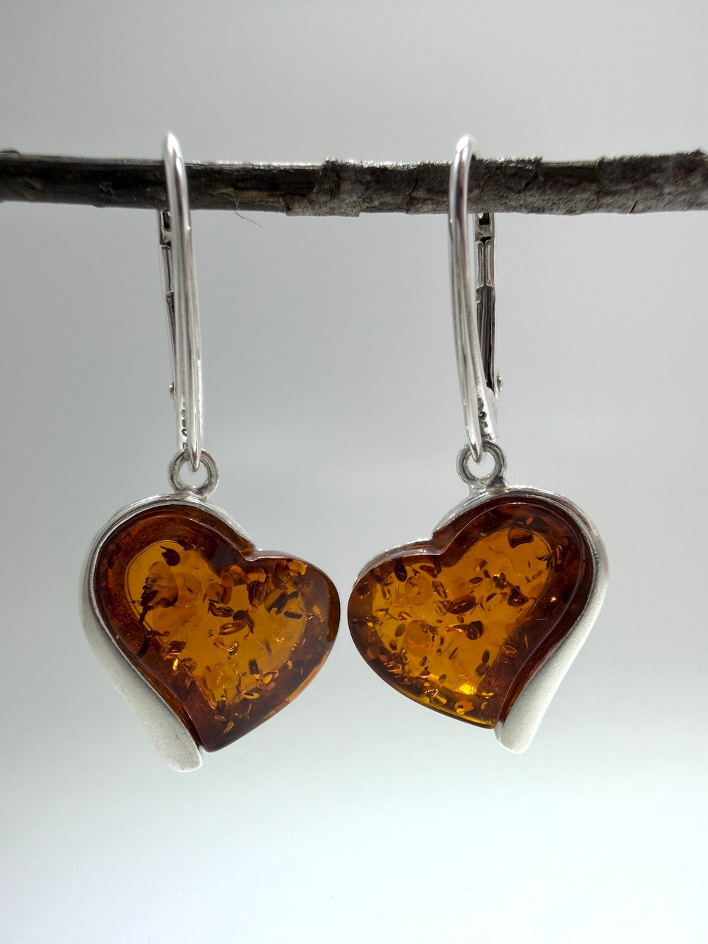 Baltic Amber Sterling Silver Heart Drop Earrings – Honey Amber Lever Back Dangles