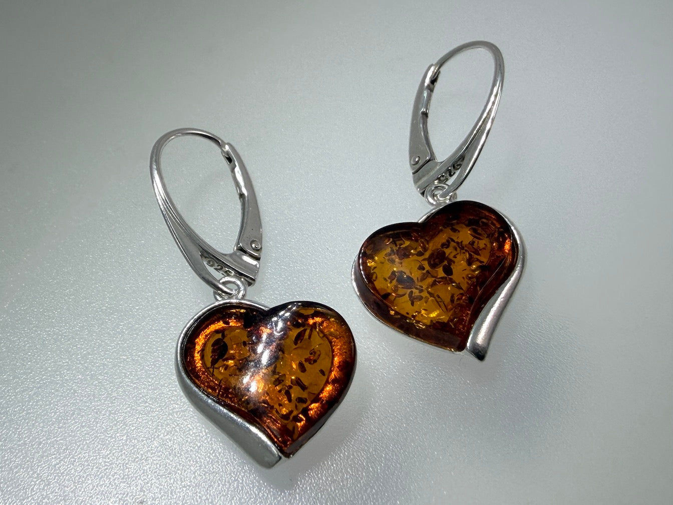 Baltic Amber Sterling Silver Heart Drop Earrings – Honey Amber Lever Back Dangles