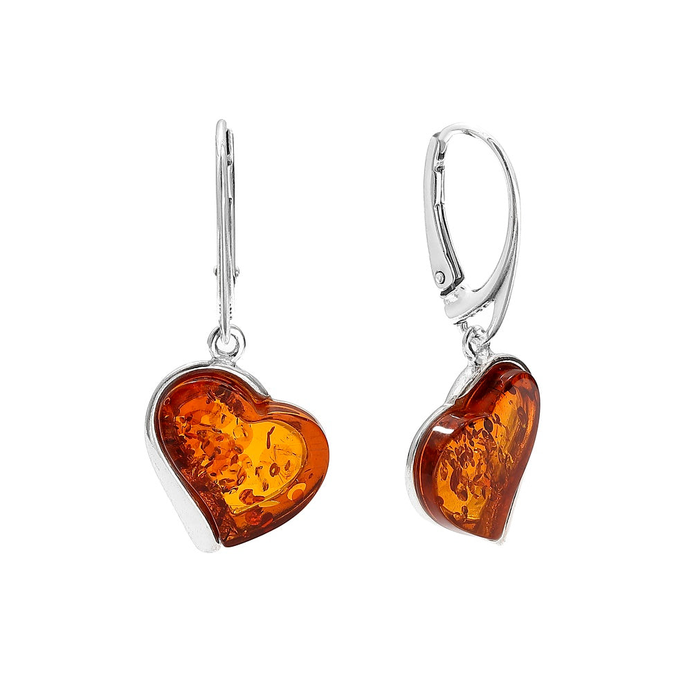 Baltic Amber Sterling Silver Heart Drop Earrings – Honey Amber Lever Back Dangles
