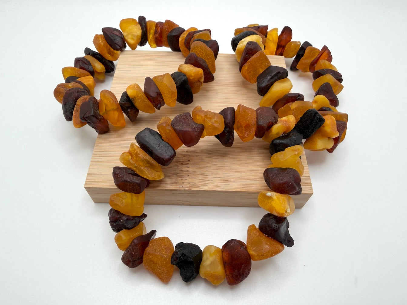 Baltic Amber Stretch Bracelet – Natural Unpolished Amber – Ombre Butterscotch Honey Cognac Cherry