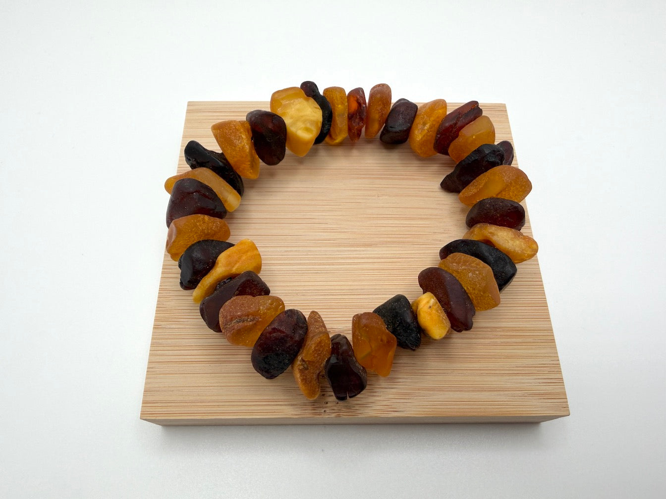 Baltic Amber Stretch Bracelet – Natural Unpolished Amber – Ombre Butterscotch Honey Cognac Cherry