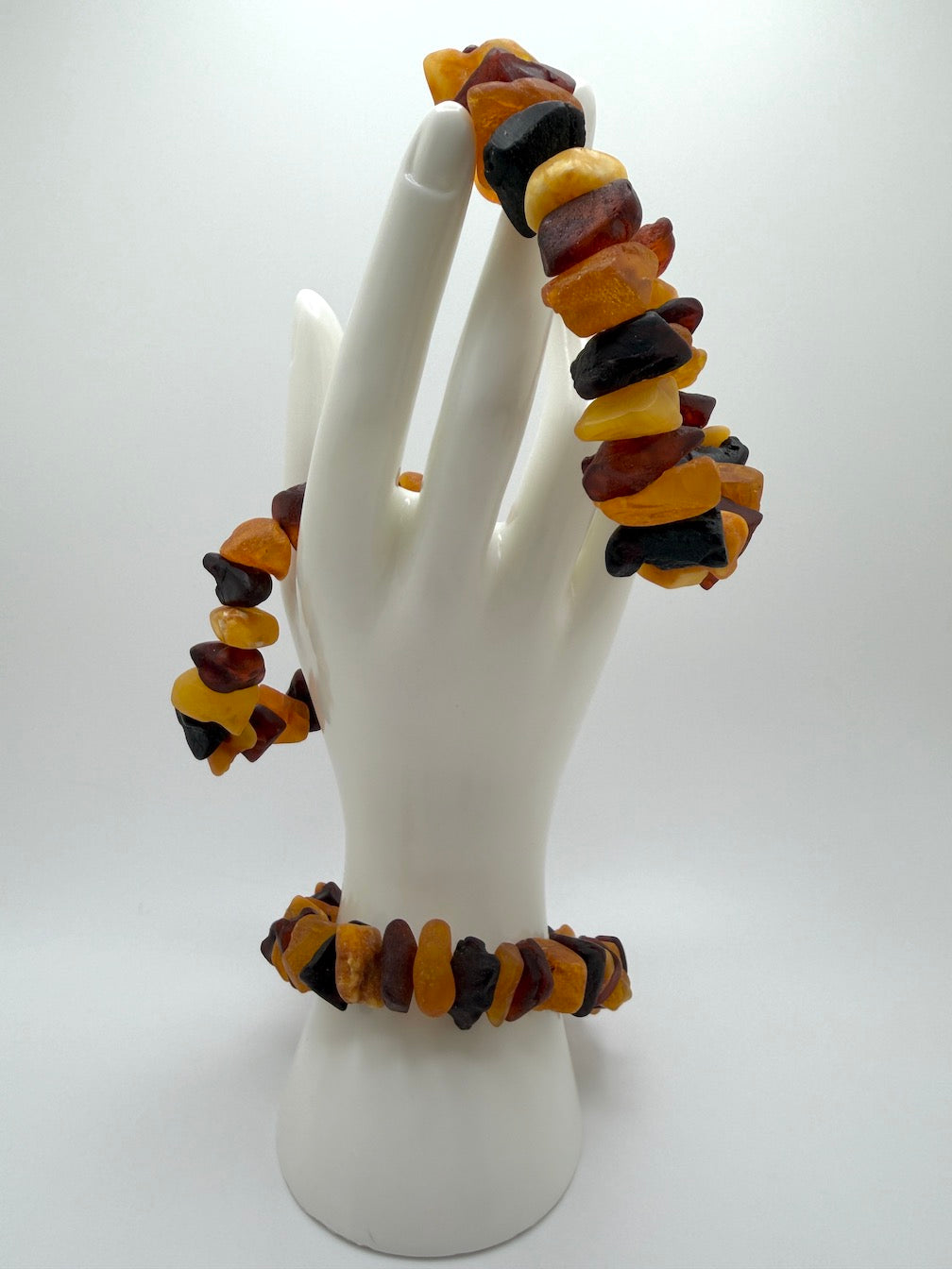 Baltic Amber Stretch Bracelet – Natural Unpolished Amber – Ombre Butterscotch Honey Cognac Cherry