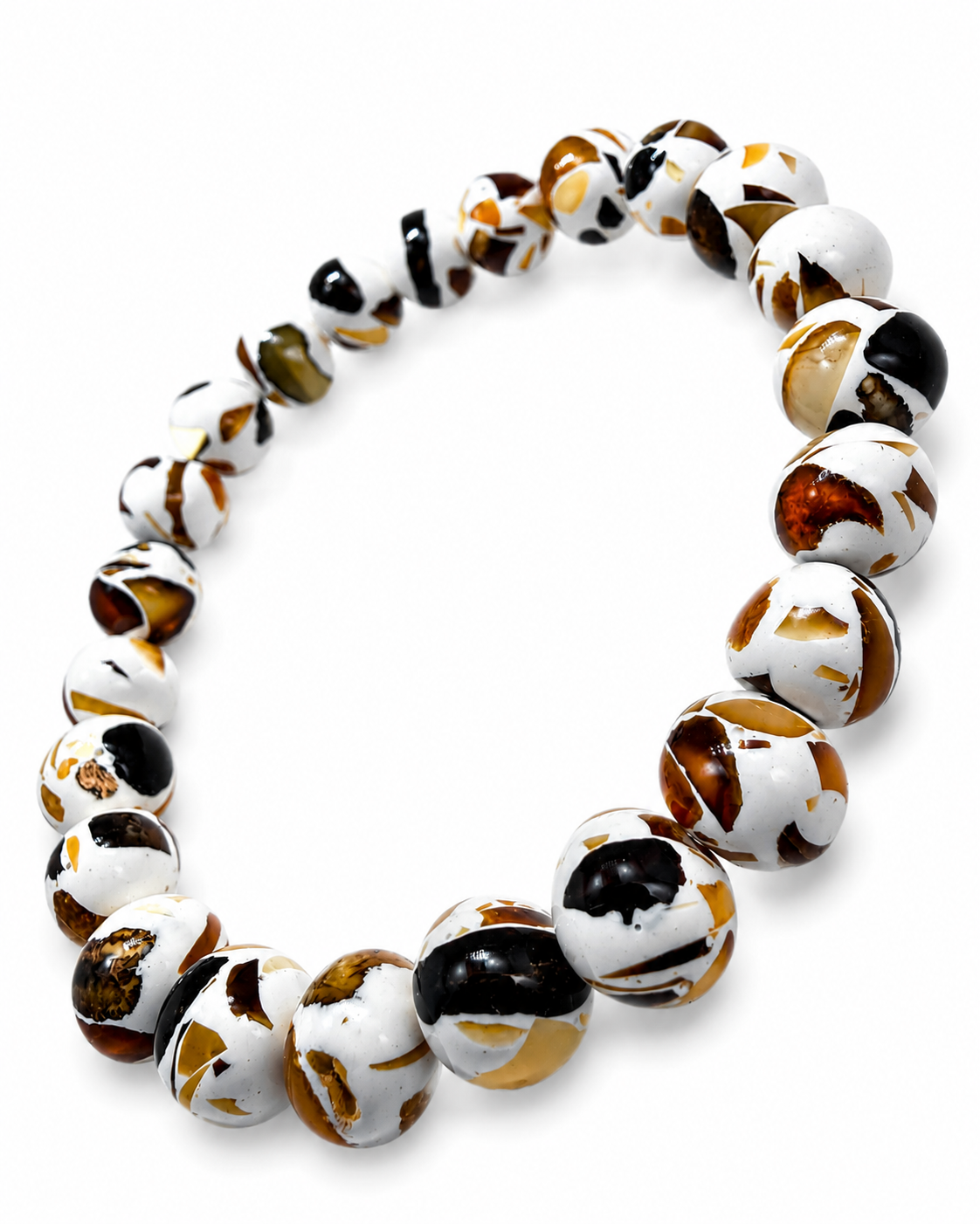 Baltic Amber Stretch Bracelet White Polymer & Natural Amber Round Bead Bracelet Unique Baltic Amber Jewelry Gift for Her