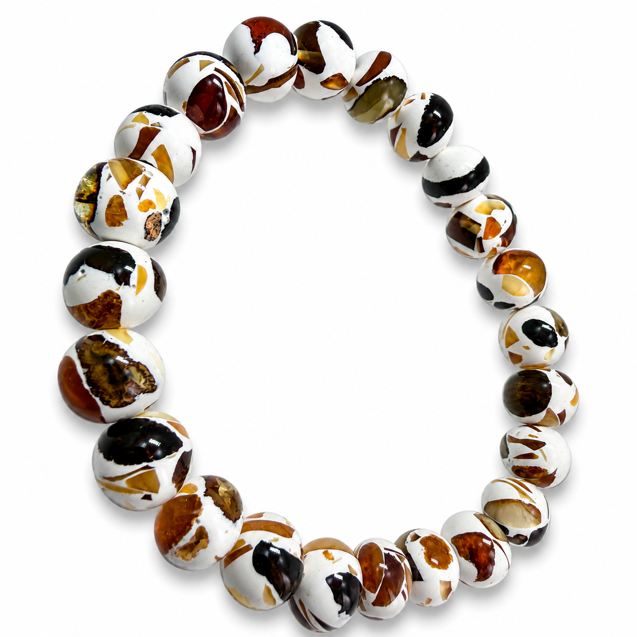 Baltic Amber Stretch Bracelet White Polymer & Natural Amber Round Bead Bracelet Unique Baltic Amber Jewelry Gift for Her