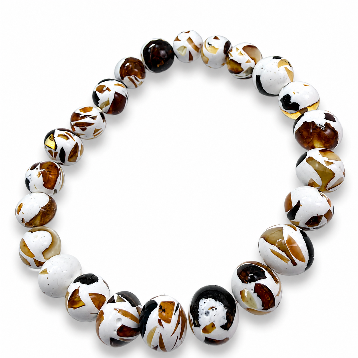 Baltic Amber Stretch Bracelet White Polymer & Natural Amber Round Bead Bracelet Unique Baltic Amber Jewelry Gift for Her