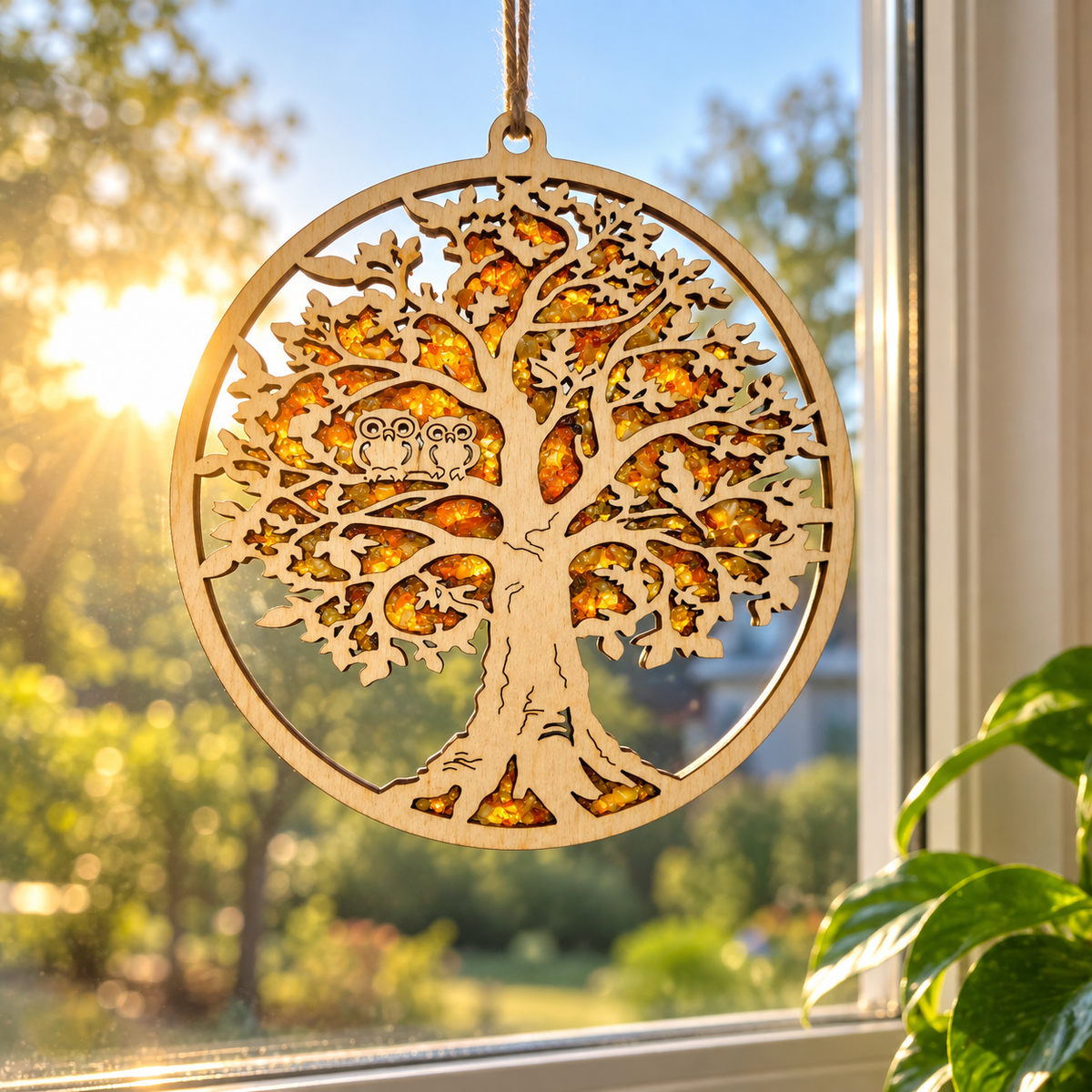 Baltic Amber Sun Catcher Natural Wood Ornament