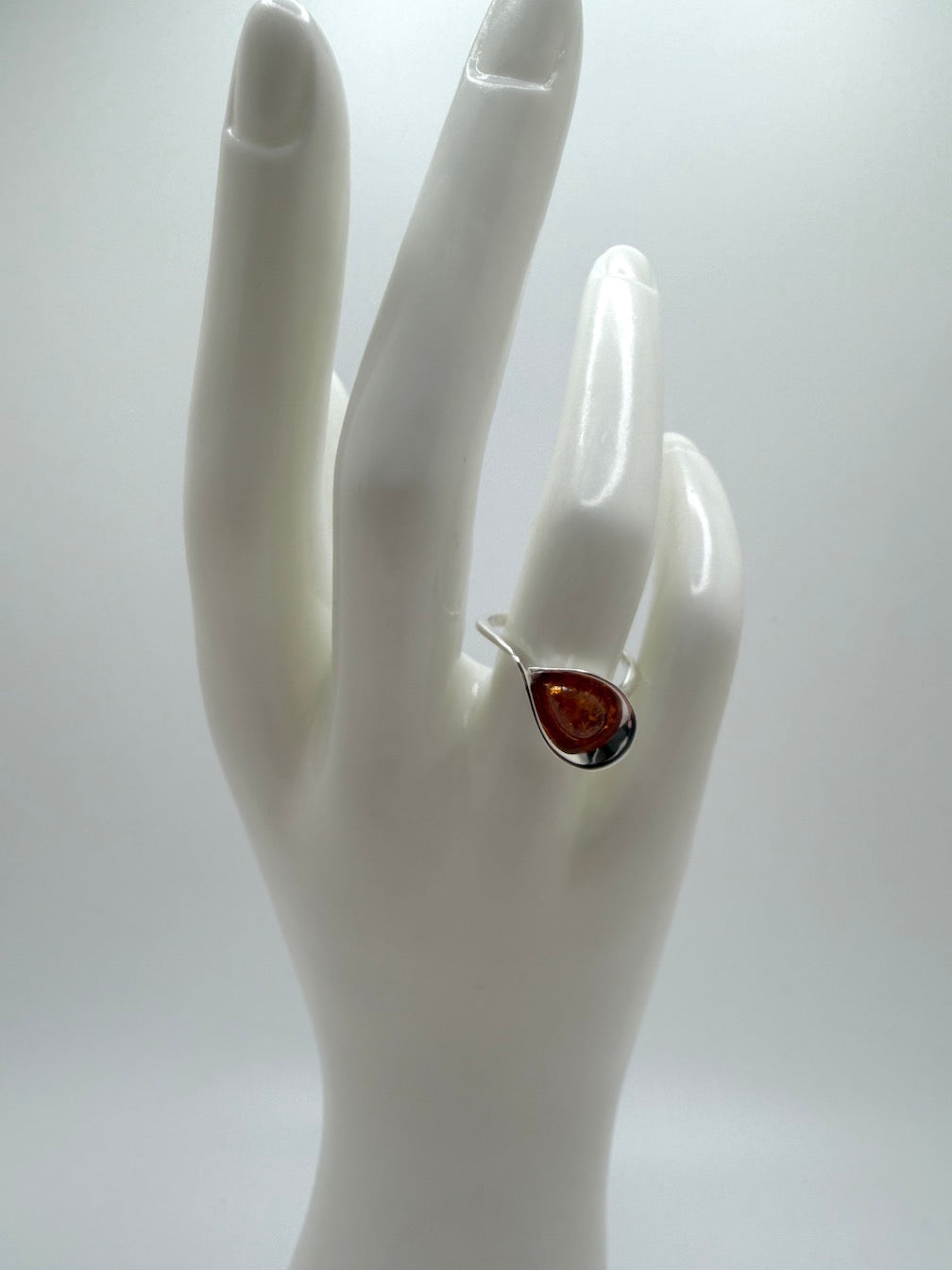 Baltic Amber Teardrop Scoop Ring in Sterling Silver