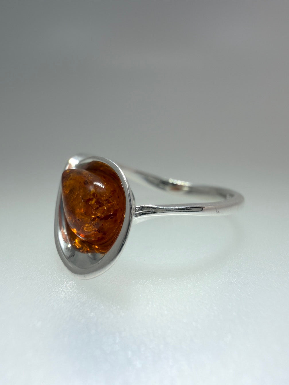 Baltic Amber Teardrop Scoop Ring in Sterling Silver