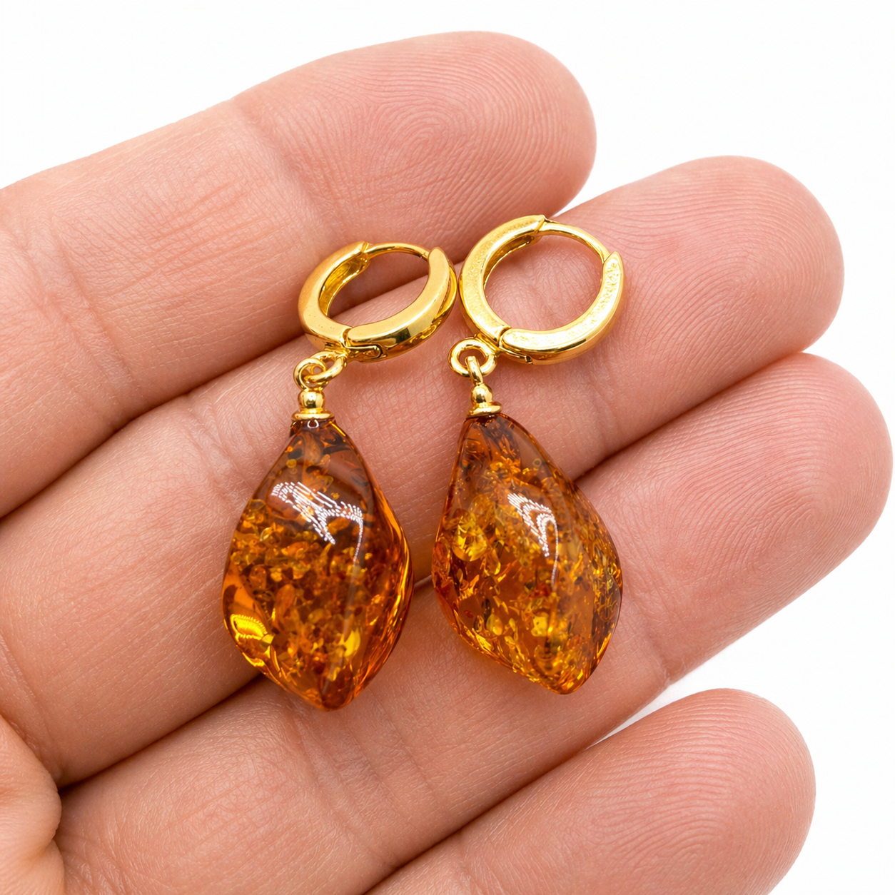 Baltic Amber Twist Drop Earrings, Gold Plated Sterling Silver Lever Back, Faceted Teardrop Amber Earrings