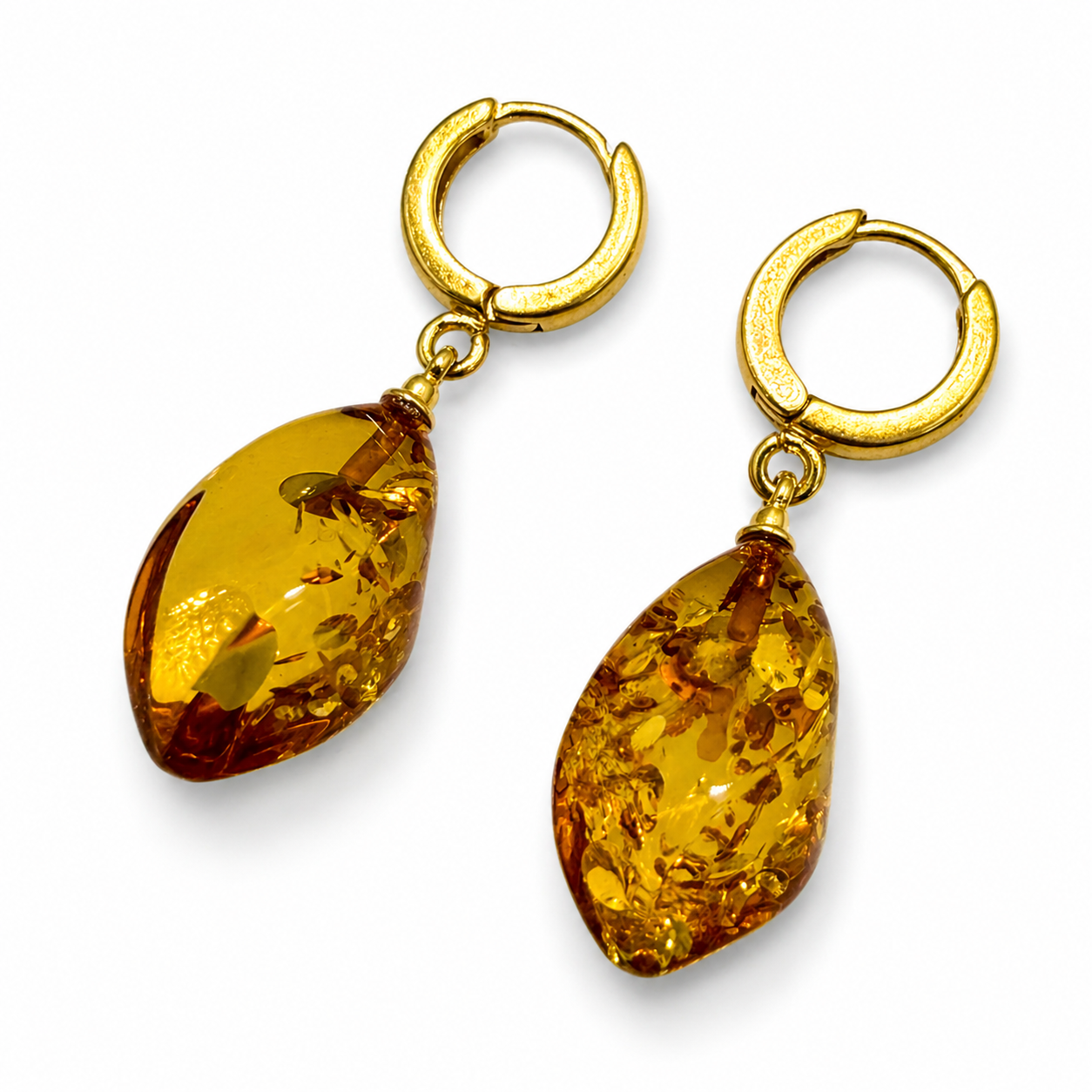 Baltic Amber Twist Drop Earrings, Gold Plated Sterling Silver Lever Back, Faceted Teardrop Amber Earrings