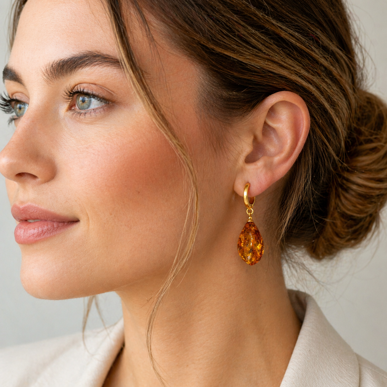 Baltic Amber Twist Drop Earrings, Gold Plated Sterling Silver Lever Back, Faceted Teardrop Amber Earrings