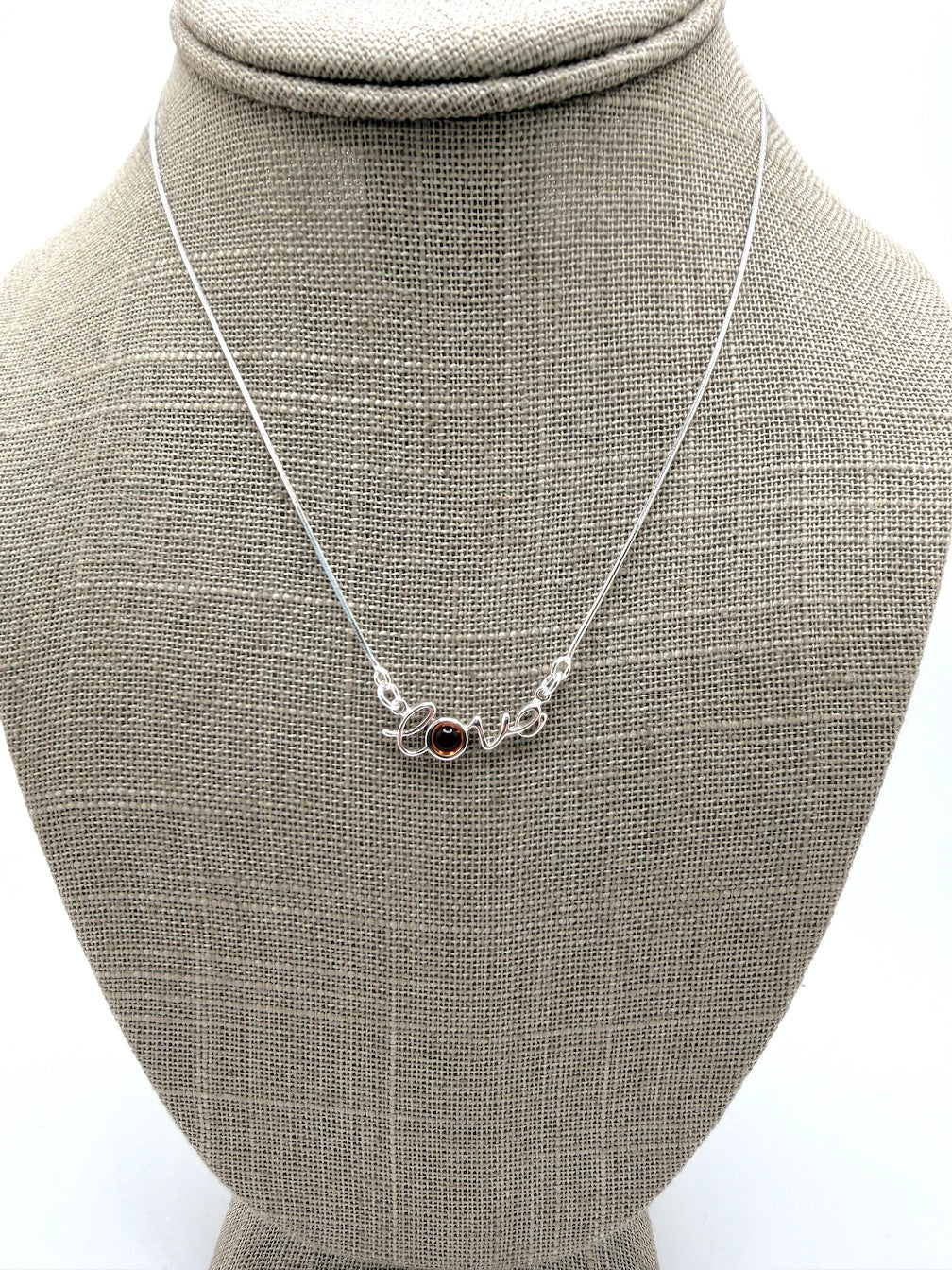 Baltic Amber “Love” Script Necklace – Honey Baltic Amber Accent – Adjustable 16” + 1.5” Extension
