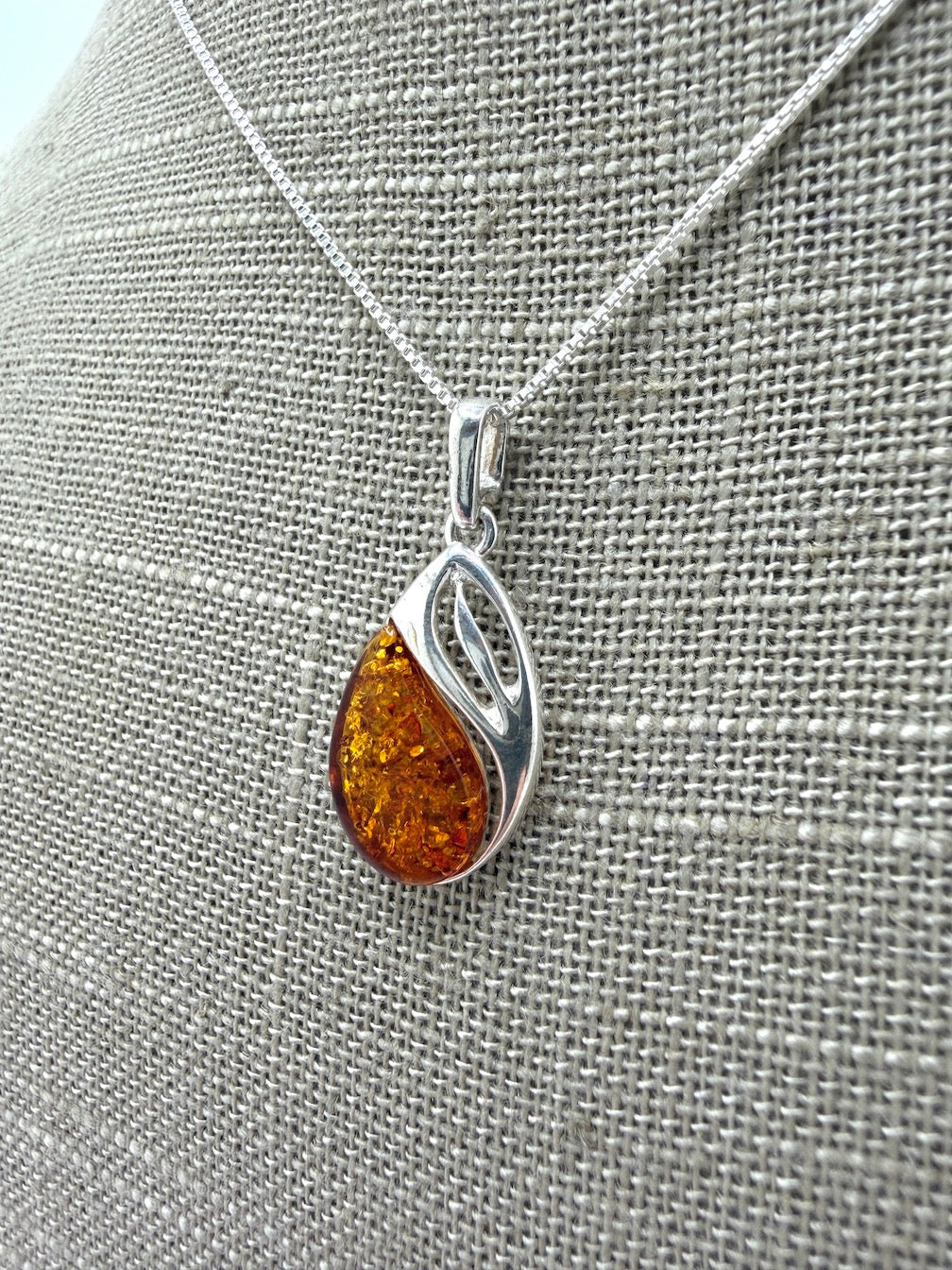 Baltic Amber & Sterling Silver Swirl Pendant on Silver Chain