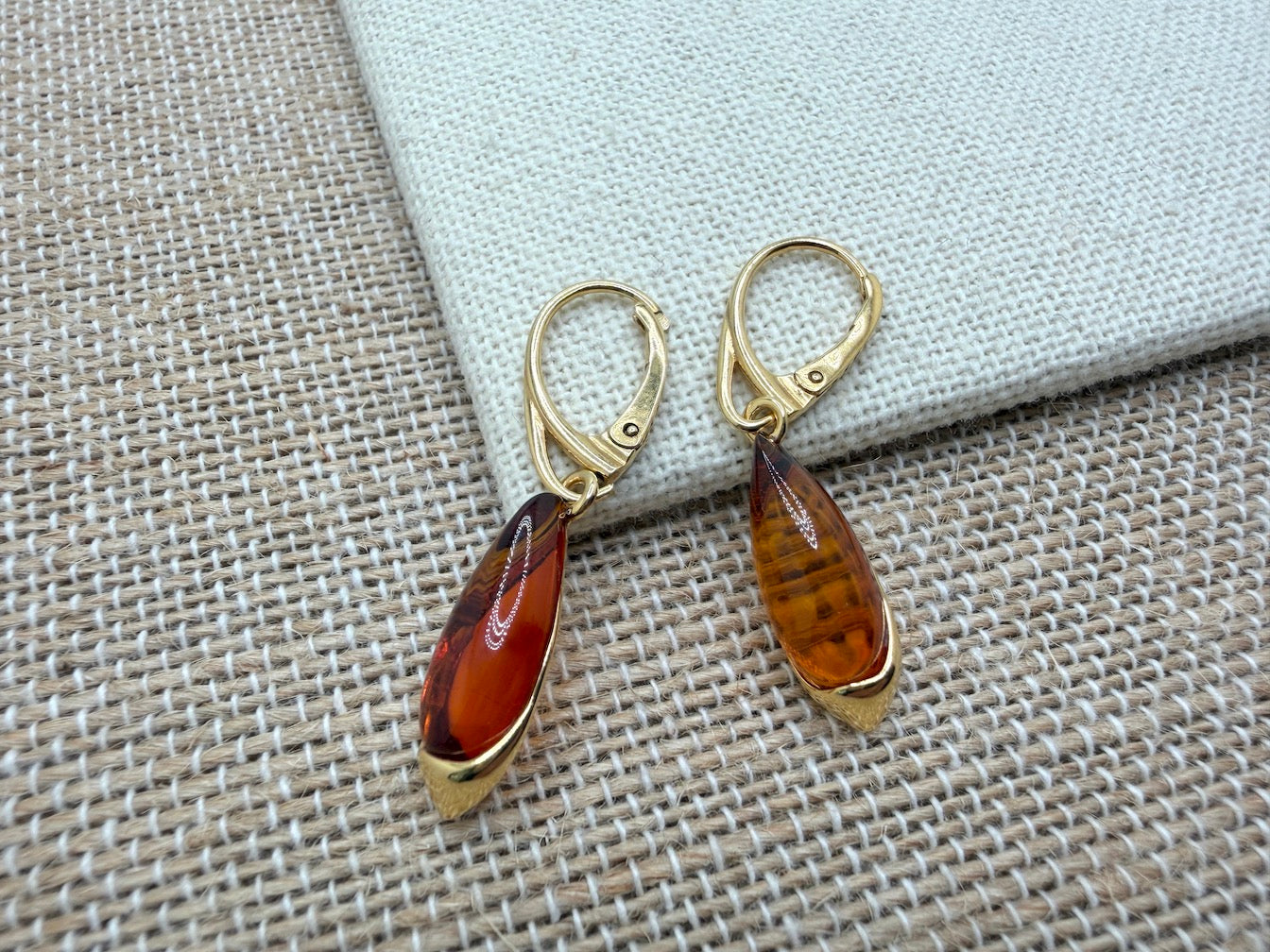 Baltic Amber and Gold Platted Sterling Silver Drop Lever Back Earrings