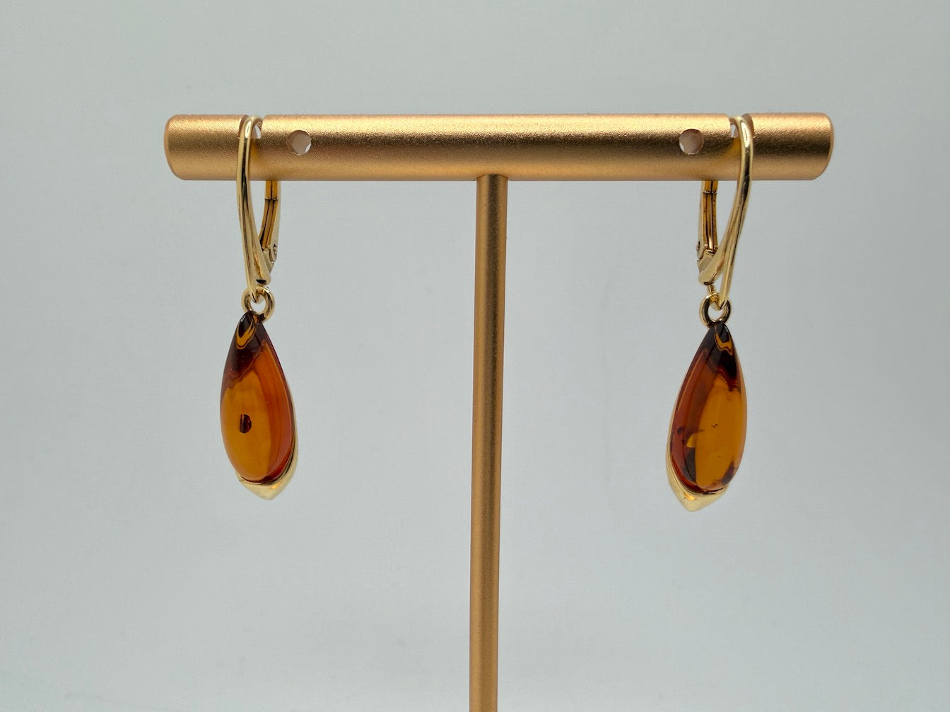 Baltic Amber and Gold Platted Sterling Silver Drop Lever Back Earrings