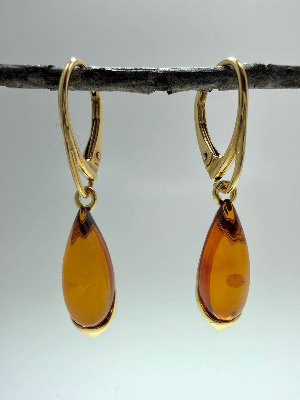 Baltic Amber and Gold Platted Sterling Silver Drop Lever Back Earrings
