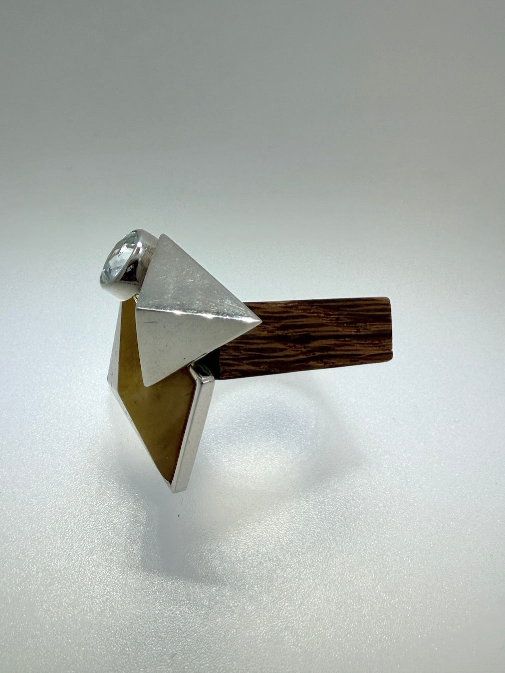 Black Oak, Sterling Silver & Genuine Baltic Butterscotch Amber Avant-Garde with Pyramids - Ambermoda Designer Ring

