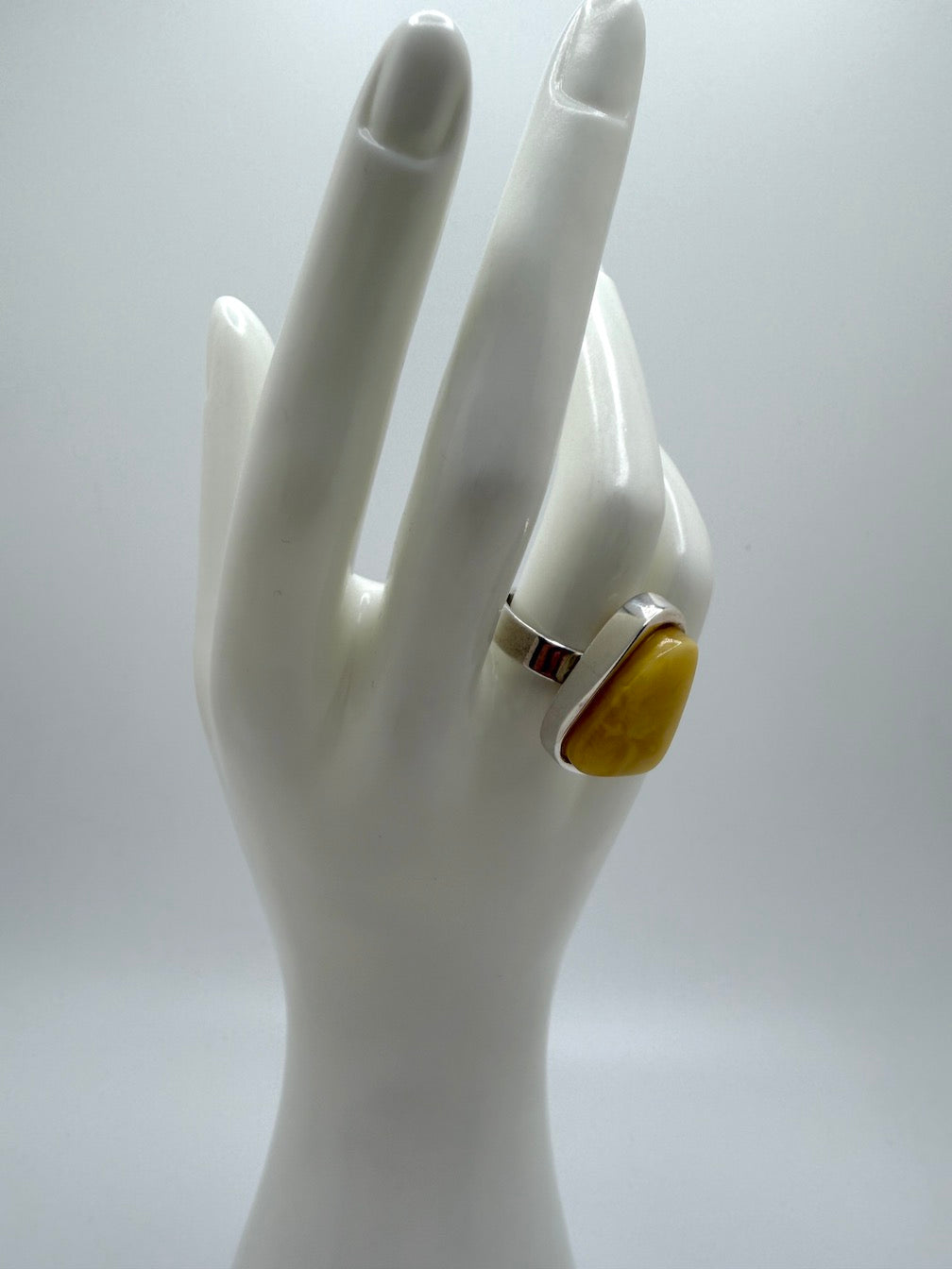 Butterscotch Baltic Amber Handmade Sterling Silver Modern Ring – Adjustable Open Shank Design