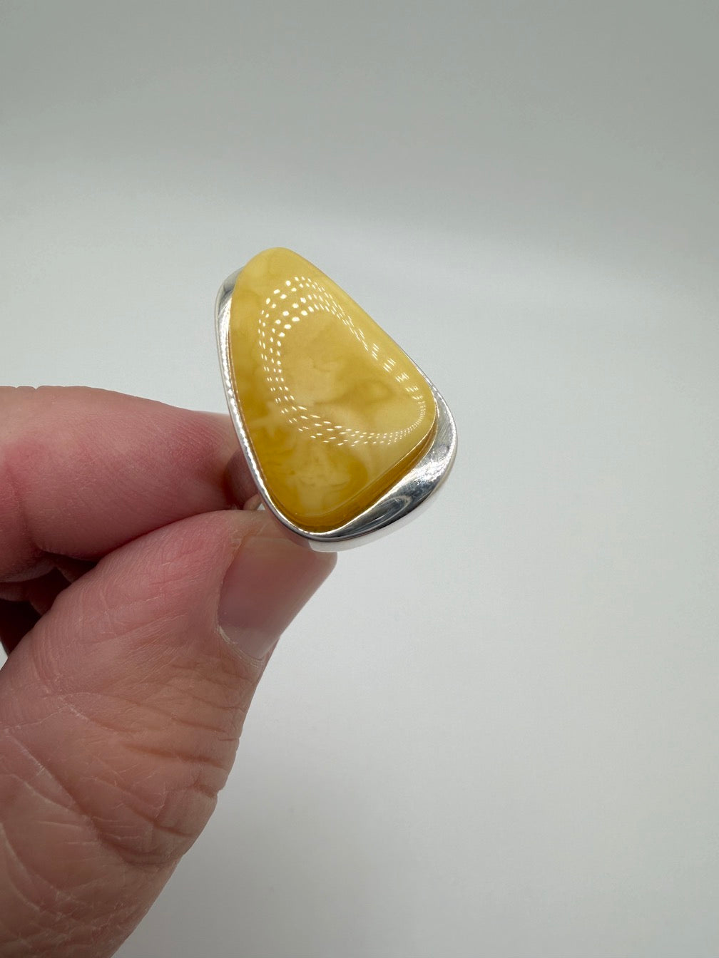 Butterscotch Baltic Amber Handmade Sterling Silver Modern Ring – Adjustable Open Shank Design