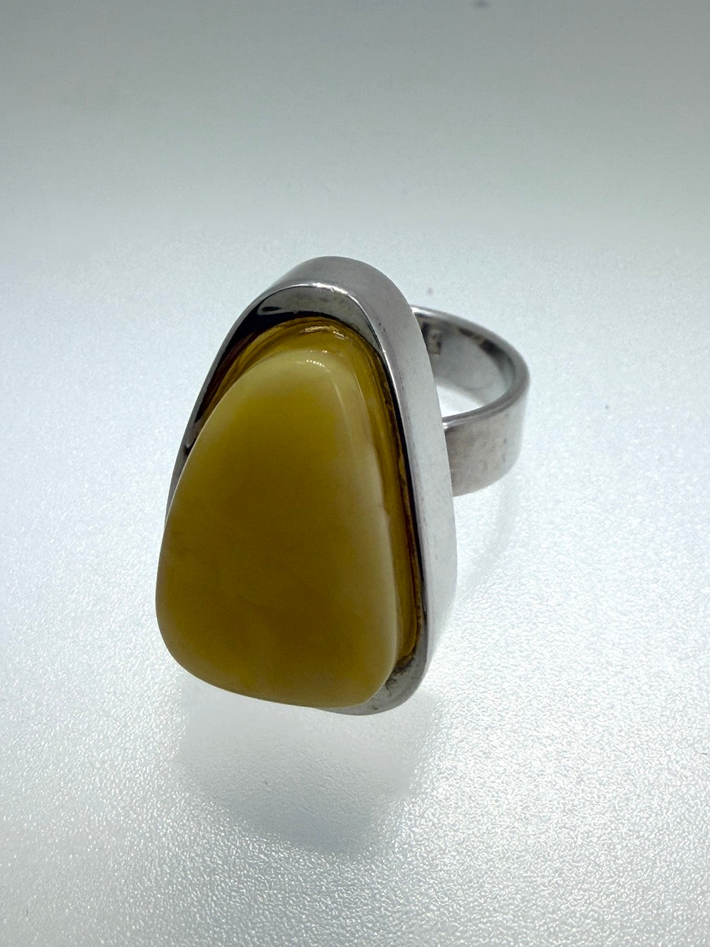 Butterscotch Baltic Amber Handmade Sterling Silver Modern Ring – Adjustable Open Shank Design