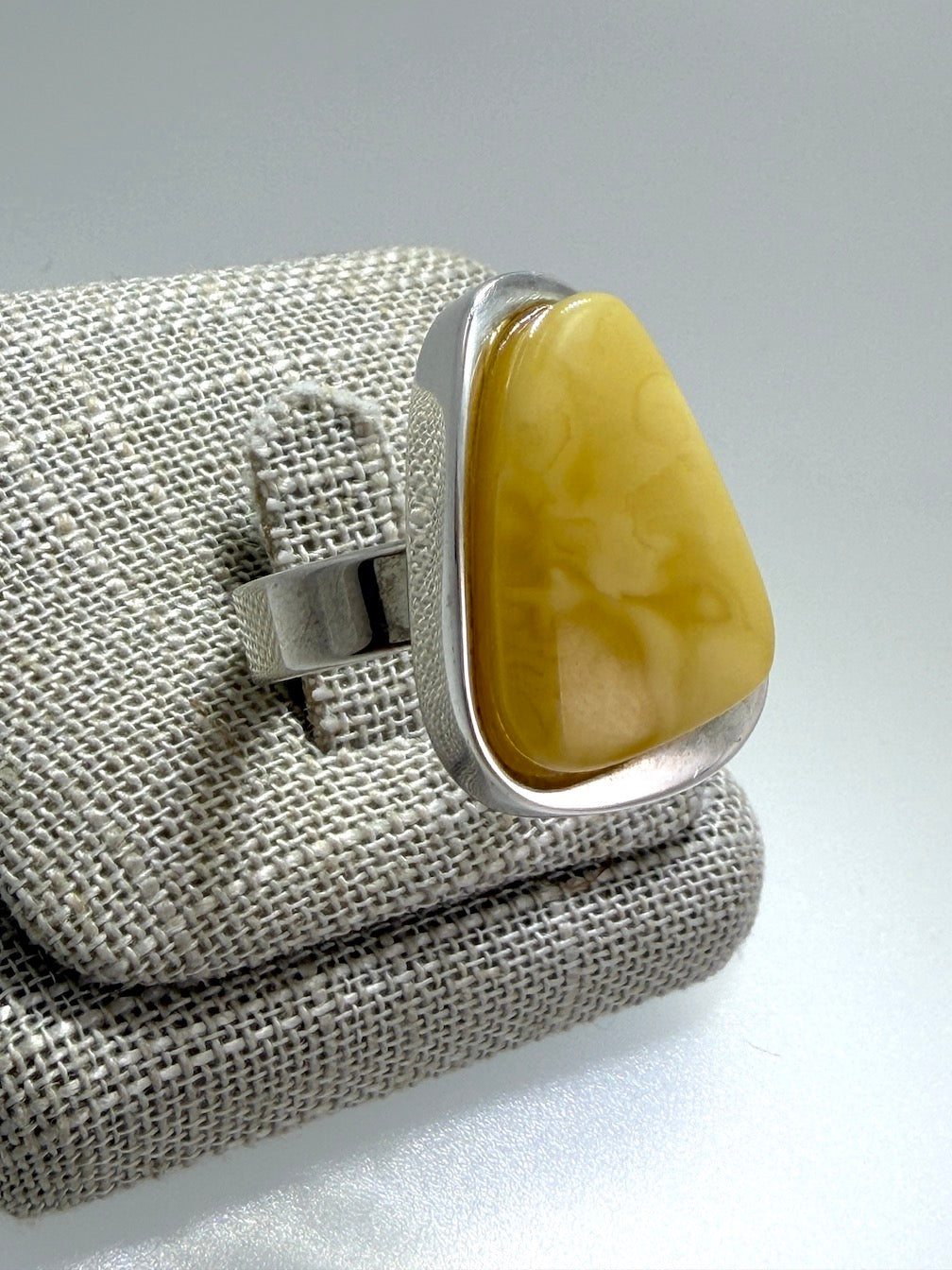 Butterscotch Baltic Amber Handmade Sterling Silver Modern Ring – Adjustable Open Shank Design