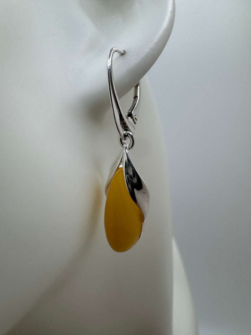 Butterscotch Baltic Amber Marquise Drop Lever Back Earrings | Modern Elegant Sterling Silver