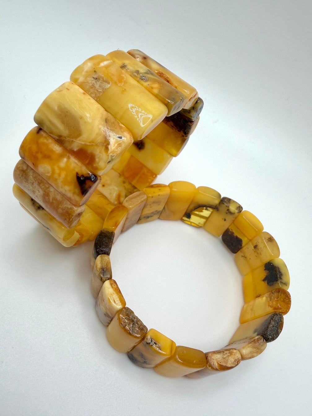 Butterscotch Baltic Amber Stretch Bracelet – Polished Rectangular Stones - Organic Jewelry
