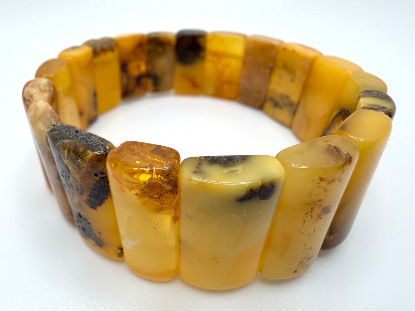Butterscotch Baltic Amber Stretch Bracelet – Polished Rectangular Stones - Organic Jewelry