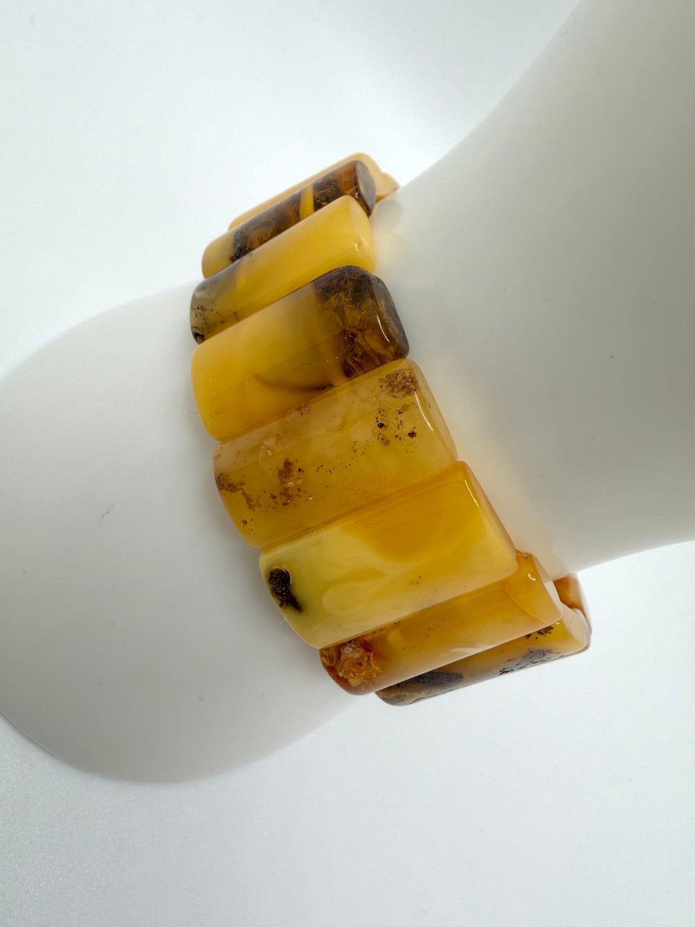 Butterscotch Baltic Amber Stretch Bracelet – Polished Rectangular Stones - Organic Jewelry