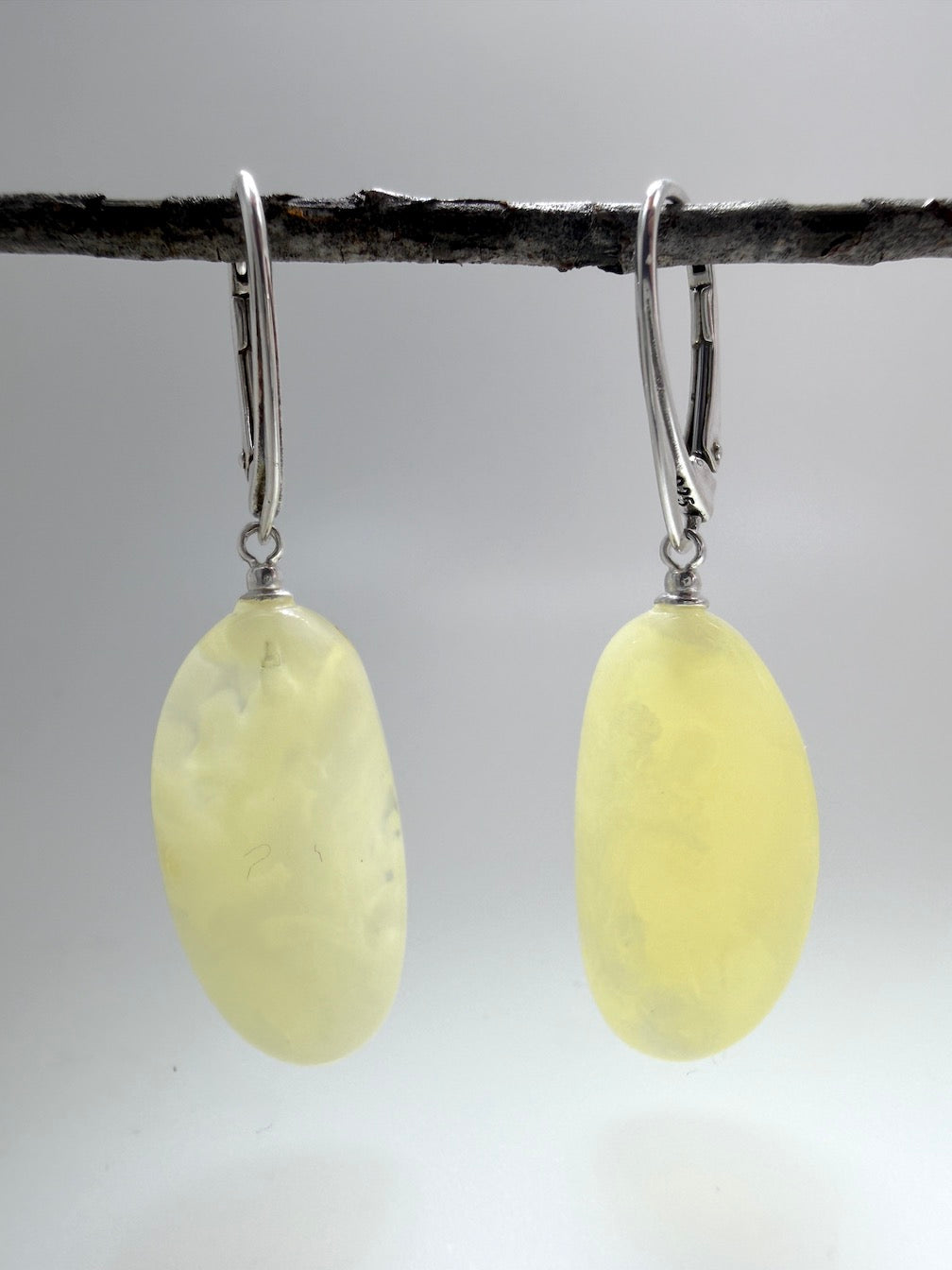 Butterscotch White Baltic Amber Drop Earrings – Sterling Silver Lever Back 