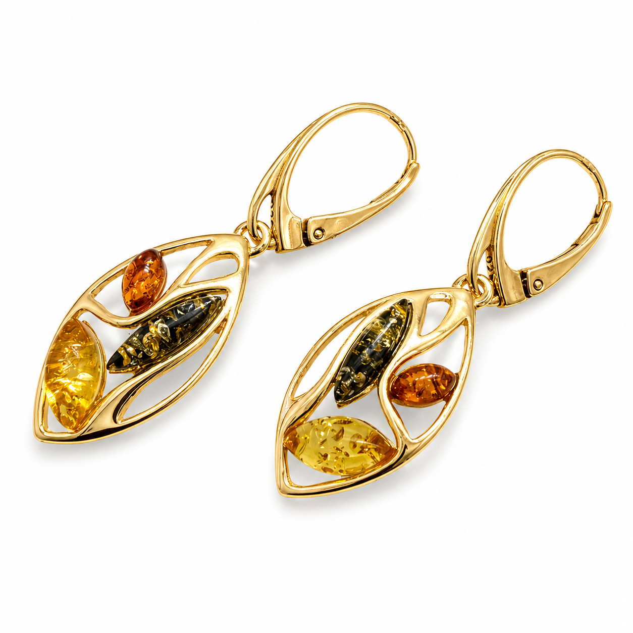 Multicolor Baltic Amber Drop Earrings