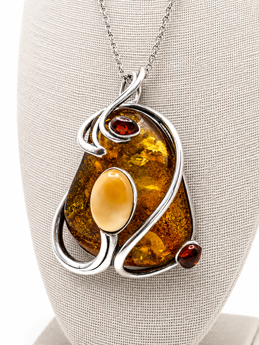 Genuine Baltic Amber Sterling Silver Pendant Brooch 