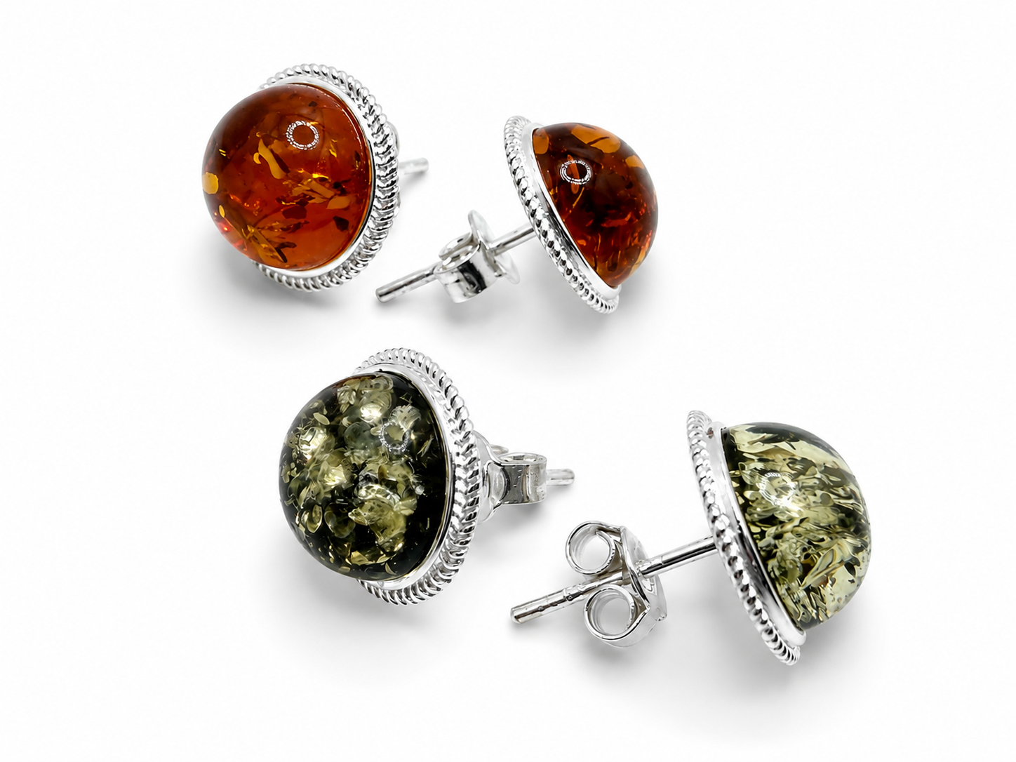 Genuine Baltic Amber Stud Earrings | Sterling Silver | Honey or Green | Handmade in Poland | Everyday Comfort & Style