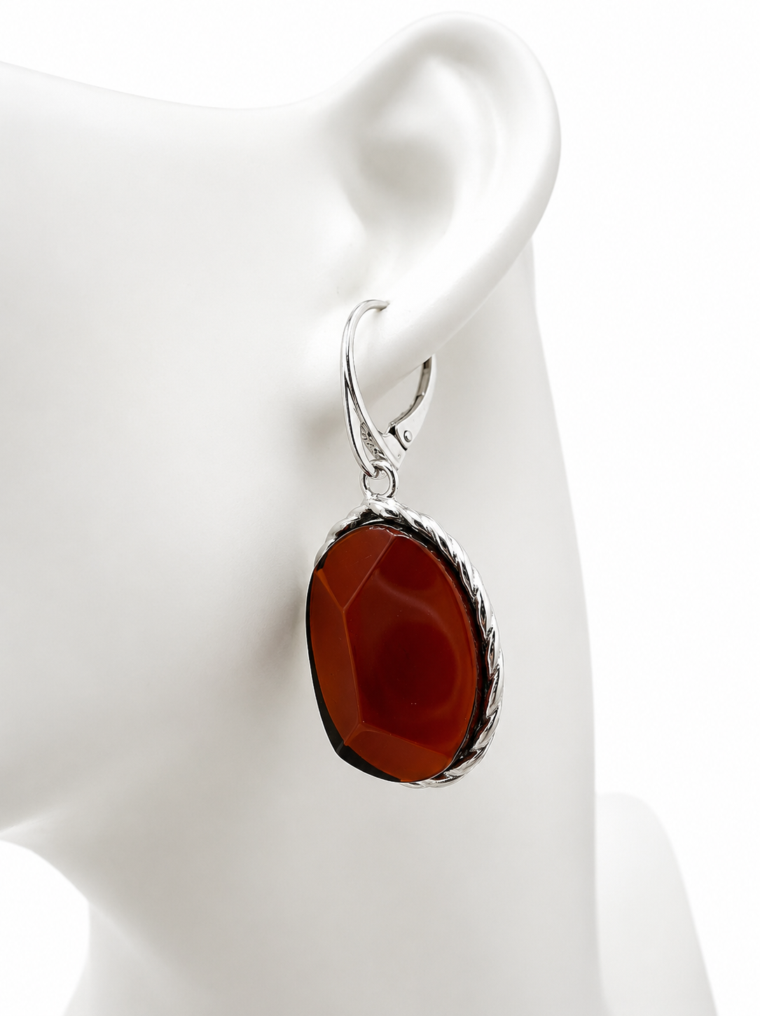 Faceted Cherry Baltic Amber Pendant & Earrings Set – Genuine Baltic Amber Jewelry – Sterling Silver Amber Necklace