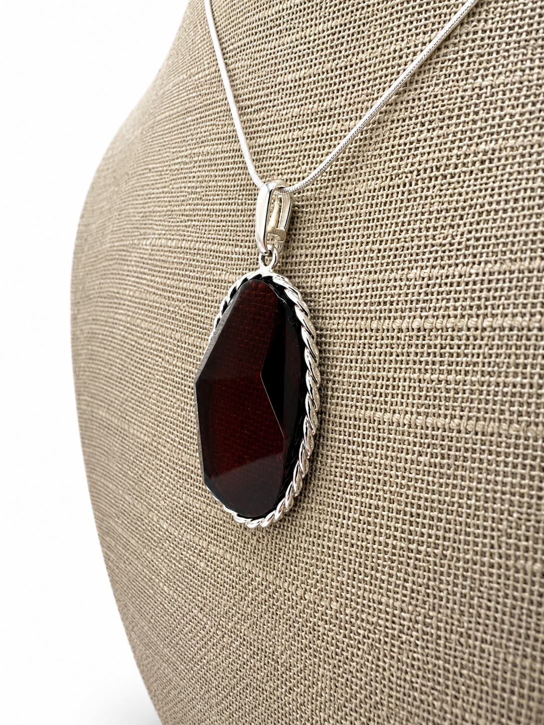 Faceted Cherry Baltic Amber Pendant & Earrings Set – Genuine Baltic Amber Jewelry – Sterling Silver Amber Necklace
