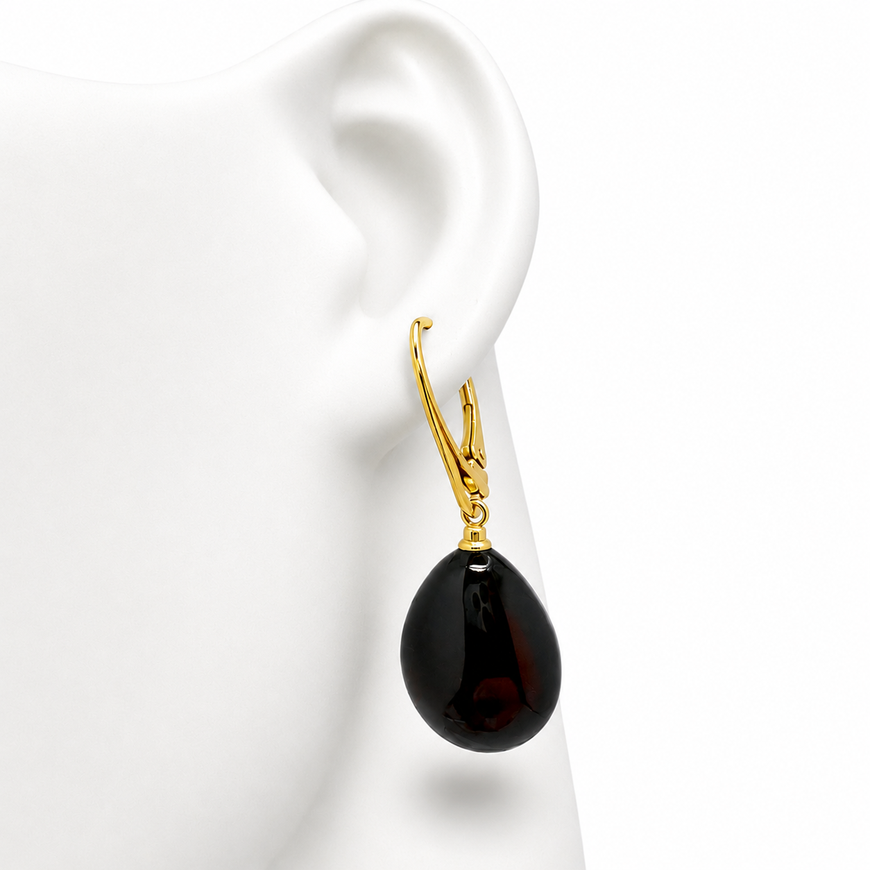 Cherry Baltic Amber Teardrop Lever Back Drop Gold Plated Earrings