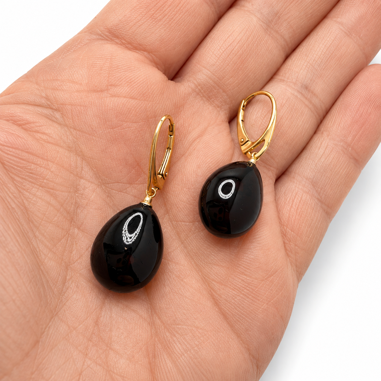 Cherry Baltic Amber Teardrop Lever Back Drop Gold Plated Earrings